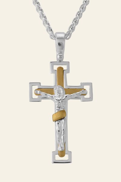 Gold Plated on Sterling Silver Crucifix Cross Necklace