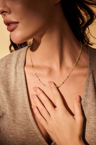 Yellow Gold Plated Sterling Silver 1.2mm Cable Chain Bobble Necklace With Cube Beads