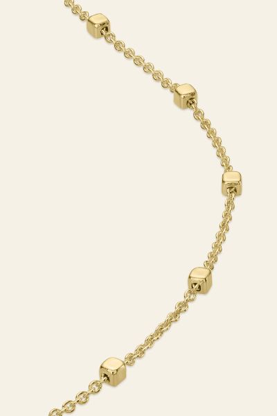 Yellow Gold Plated Sterling Silver 1.2mm Cable Chain Bobble Necklace With Cube Beads