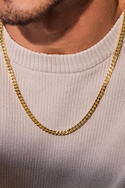9ct Yellow Gold Plated Sterling Silver 4.2mm Diamond Cut Square Curb Chain