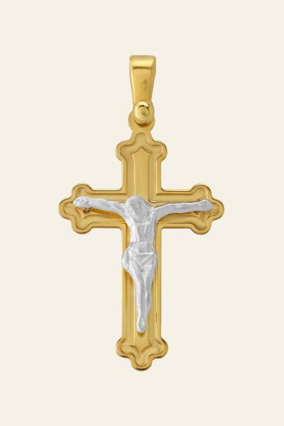 Gold Plated on Sterling Silver Budded Crucifix Cross Pendant