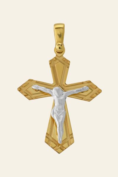 Gold Plated on Sterling Silver Byzantine Crucifix Cross Pendant