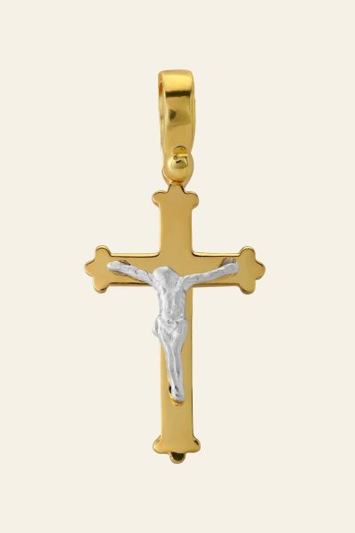 Gold Plated on Sterling Silver Budded Crucifix Cross Pendant