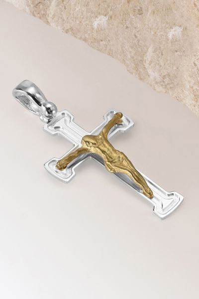 Gold Plated on Sterling Silver Crucifix Cross Pendant