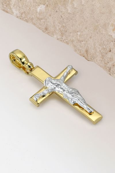 Gold Plated on Sterling Silver Crucifix Cross Pendant
