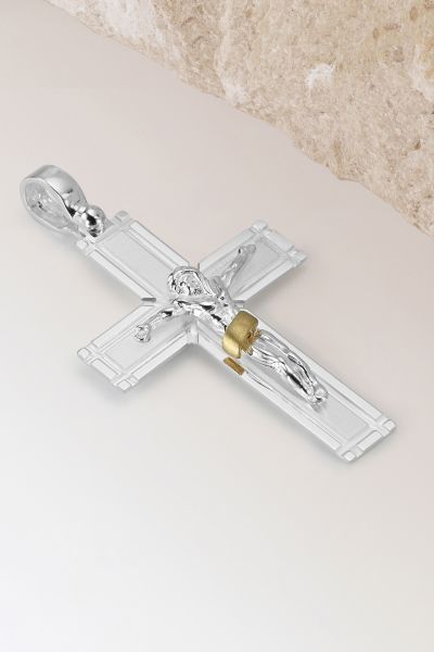 Gold Plated on Sterling Silver Crucifix Cross Pendant