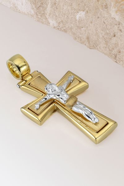 Gold Plated on Sterling Silver Byzantine Crucifix Cross Pendant