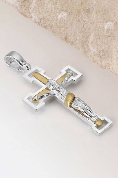 Gold Plated on Sterling Silver Crucifix Cross Pendant