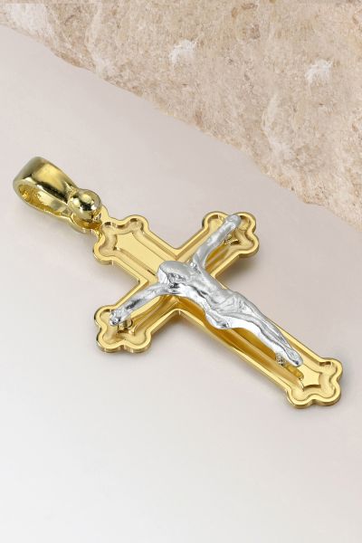 Gold Plated on Sterling Silver Budded Crucifix Cross Pendant