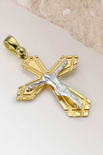 Gold Plated on Sterling Silver Byzantine Crucifix Cross Pendant