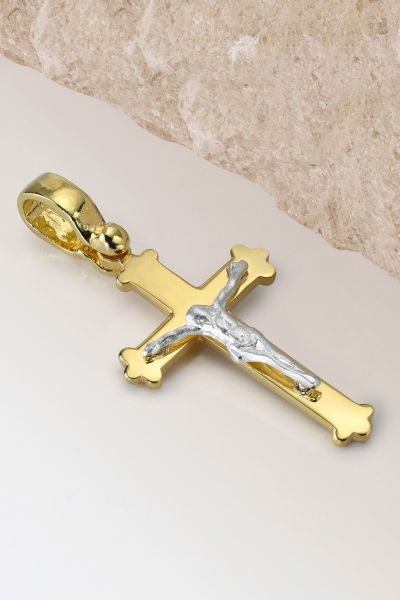 Gold Plated on Sterling Silver Budded Crucifix Cross Pendant