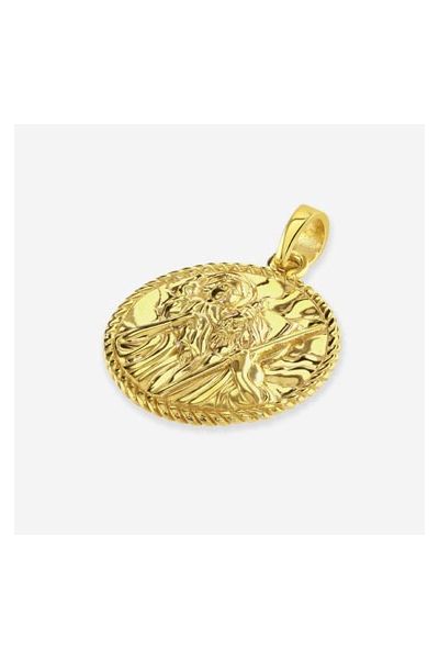 Gold Plated Sterling Silver Round St Christopher Pendant 20mm