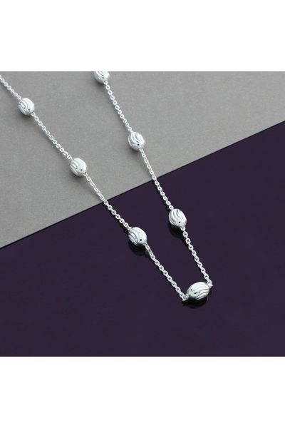 Sterling Silver Oval Beaded Diamond Cut Trace Chain Necklace