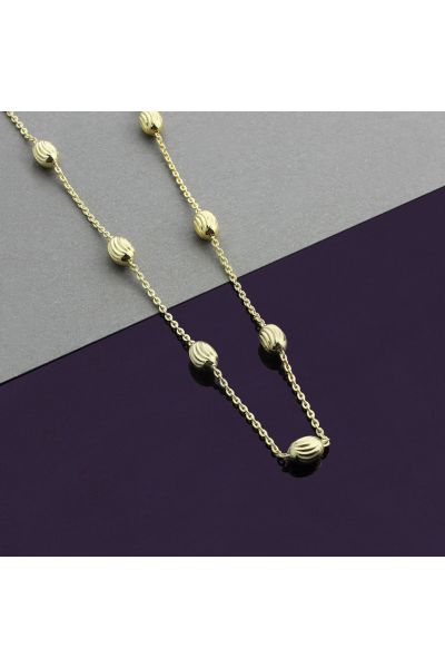 9ct Yellow Gold Plated Sterling Silver Oval Beaded Diamond Cut Trace Chain Necklace
