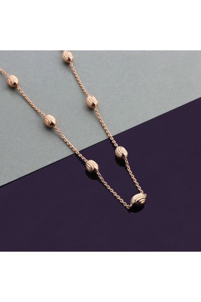 9ct Rose Gold Plated Sterling Silver Oval Beaded Diamond Cut Trace Chain Necklace