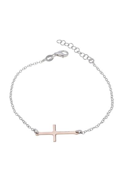 Rose Gold Plated Cross on Sterling Silver Extendable Bracelet 7 7.5 8 Inch