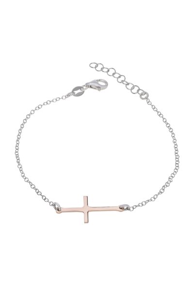 Rose Gold Plated Cross on Sterling Silver Extendable Bracelet 7 7.5 8 Inch