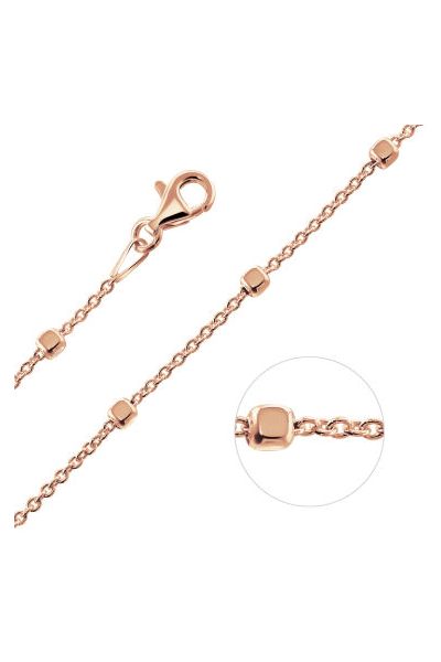 Rose Gold Plated Sterling Silver 1.2mm Cable Chain Bobble Necklace With Cube Beads