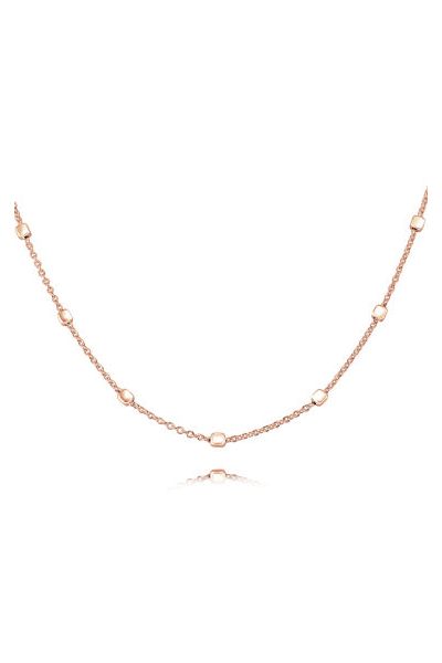 Rose Gold Plated Sterling Silver 1.2mm Cable Chain Bobble Necklace With Cube Beads