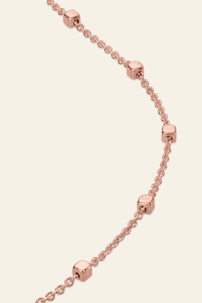 Rose Gold Plated Sterling Silver 1.2mm Cable Chain Bobble Necklace With Cube Beads