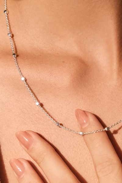 Sterling Silver 1.2mm Cable Chain Bobble Necklace with Cube Beads