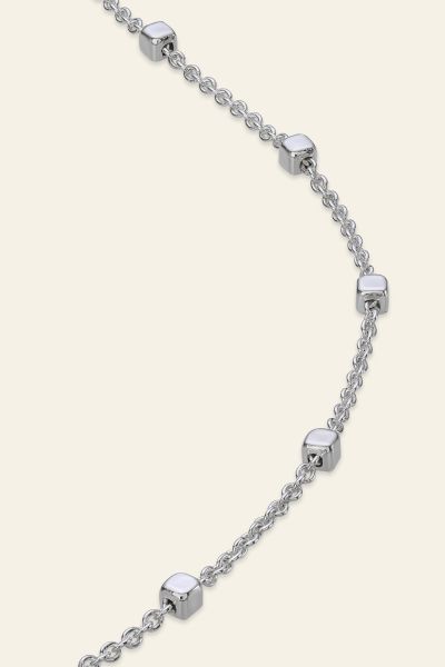 Sterling Silver 1.2mm Cable Chain Bobble Necklace with Cube Beads