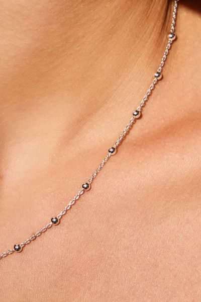 Sterling Silver 1.3mm Cable Chain Bobble Necklace with Round Ball Beads