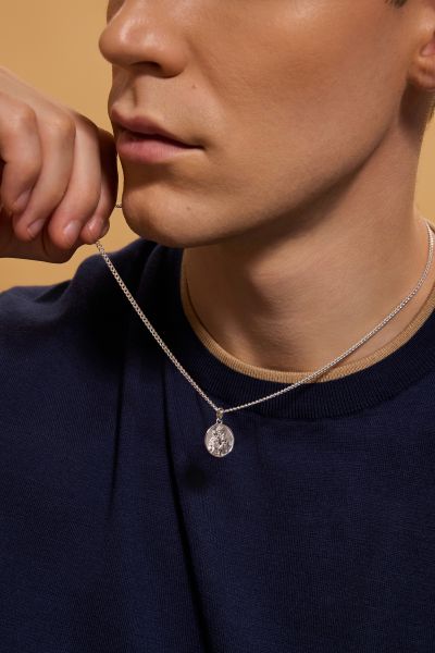 Sterling Silver 16mm Round St Christopher Necklace