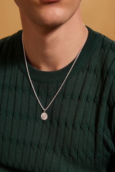 Sterling Silver 16mm Round St Christopher Necklace