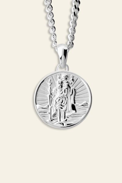 Sterling Silver 16mm Round St Christopher Necklace