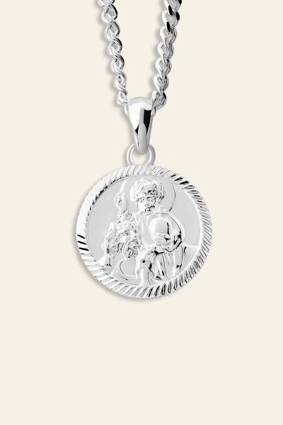 Sterling Silver 16mm Round St Christopher Necklace