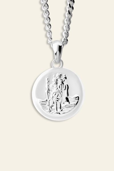 Sterling Silver 16mm Round St Christopher Necklace
