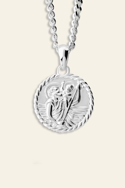 Sterling Silver 16mm Round St Christopher Necklace