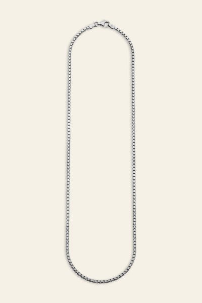 Sterling Silver 2.3mm Box Chain Necklace Diamond Cut 