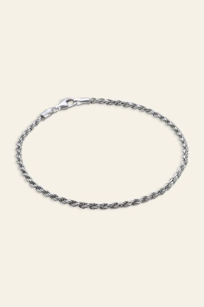 Sterling Silver 2.3mm diamond cut Rope link bracelet with lobster clasp - Click to magnify
