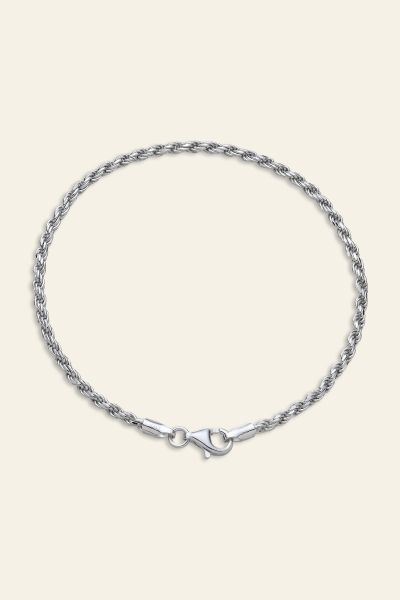 Sterling Silver 2.3mm diamond cut Rope link bracelet with lobster clasp - Click to magnify