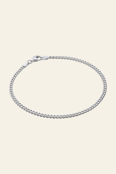 Sterling Silver 2.4mm diamond cut curb link bracelet with lobster clasp - Click to magnify