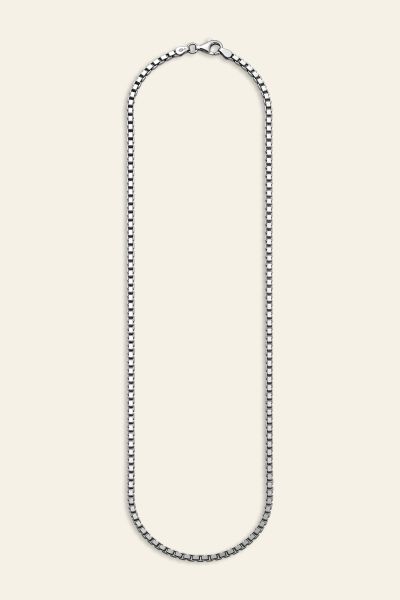 Sterling Silver 2.8mm Box Chain Necklace Diamond Cut