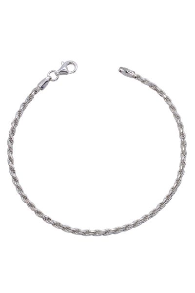 Sterling Silver 2.3mm Diamond Cut Rope Link Bracelet with Chain