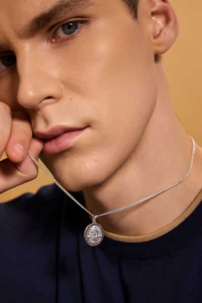 Sterling Silver 20mm Round St Christopher Necklace