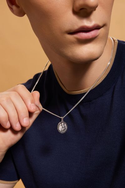 Sterling Silver 20mm Round St Christopher Necklace