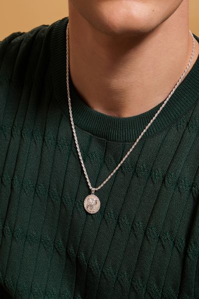 Sterling Silver 20mm Round St Christopher Necklace