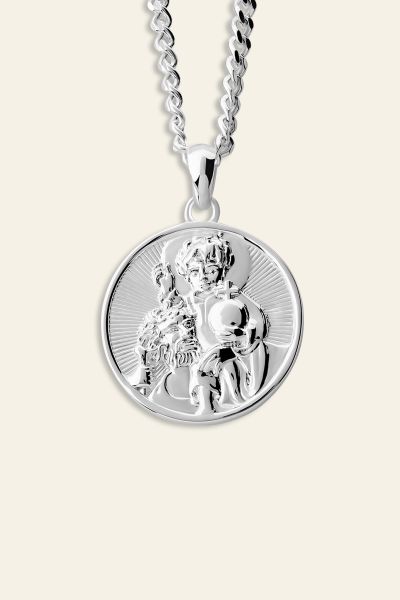Sterling Silver 20mm Round St Christopher Necklace