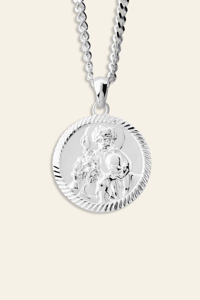 Sterling Silver 20mm Round St Christopher Necklace