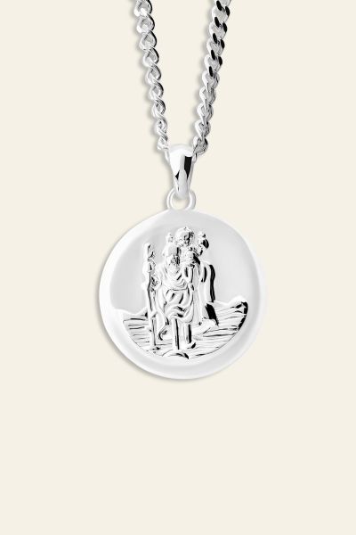 Sterling Silver 20mm Round St Christopher Necklace