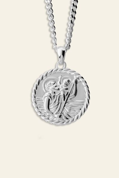 Sterling Silver 20mm Round St Christopher Necklace