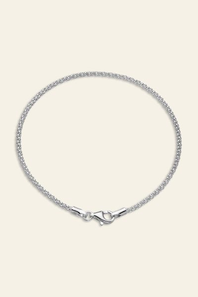 Sterling Silver 2mm Popcorn link bracelet with lobster clasp - Click to magnify