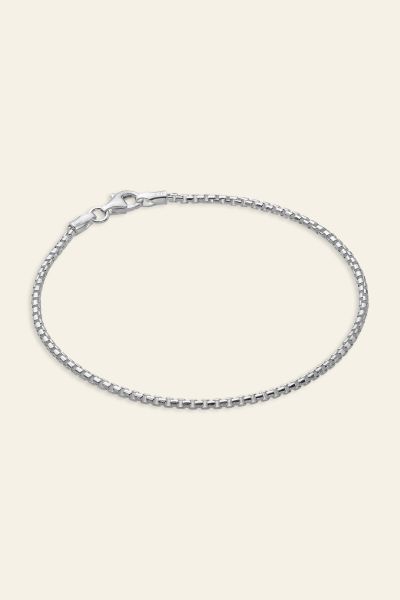 Sterling Silver 2mm Rounded Box Bracelet Flat