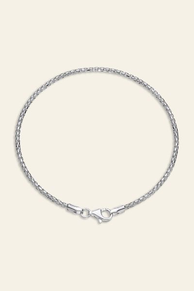 Sterling Silver 2mm Rounded Box Bracelet Flat