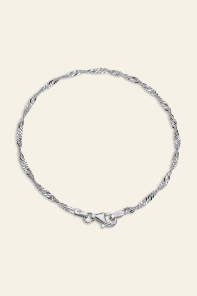 Sterling Silver 2mm diamond cut Singapore link bracelet with lobster clasp - Click to magnify